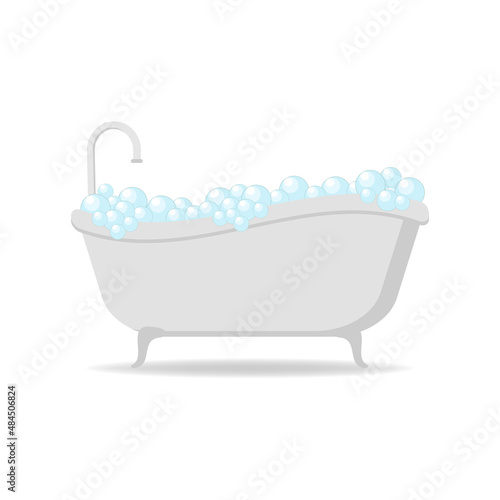 Obraz na płótnie Modern bathtub with foam shower isolated on background. Element for design bathroom. Vector illustration in flat style w salonie