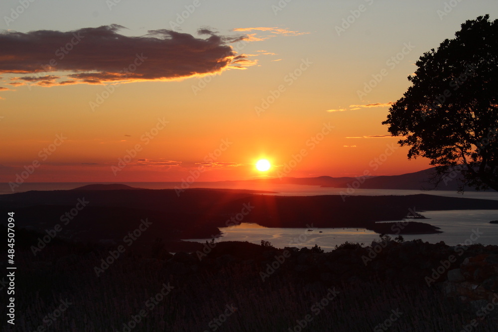 Summer sunset over Jelsa on Hvar Island in Croatia from Humac Summer sunset over Jelsa on Hvar Island in Croatia from Humac