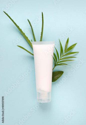Cream tube mockup for branding presentation. Natural skincare beauty product. copy space. Concept bio organic beauty products with natural extract