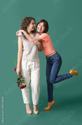 Happy engaged lesbian coupl...