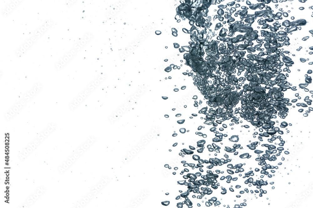 Clear water with air bubbles on white background