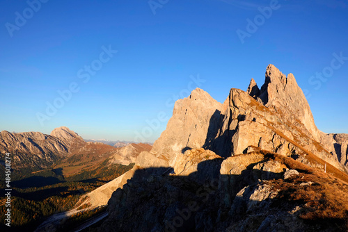 Fall alpine landscape of Secefa area, Odle Group in the Dolomites, Italy, Europe