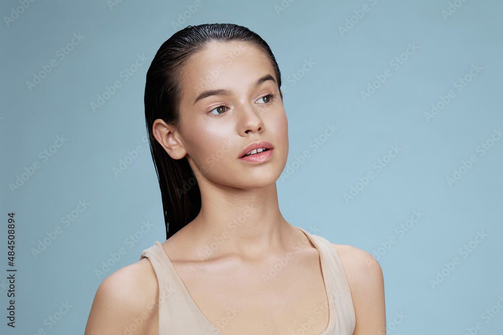 brunette hand near face attractive look body model brunette hand near face attractive look body model