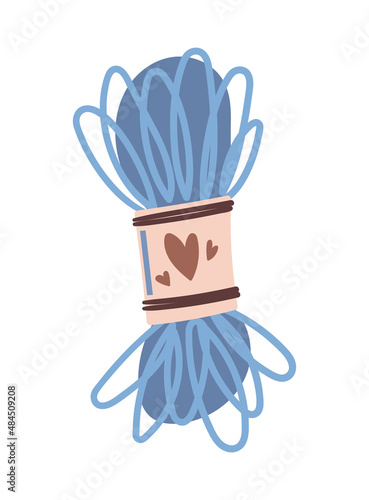 Knitting blue thread. Vector illustration in a flat style.