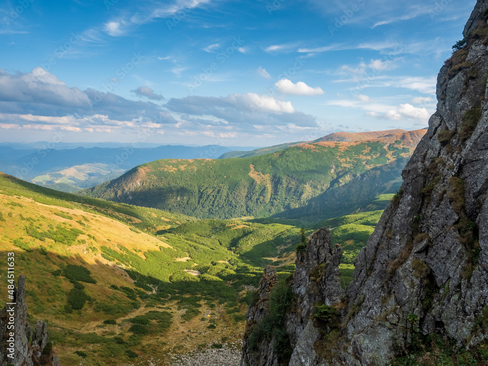 Peaked rocks on the slopes of Mount Shpitsy in the Ukrainian Carpathians. Peaked rocks on the slopes of Mount Shpitsy in the Ukrainian Carpathians.