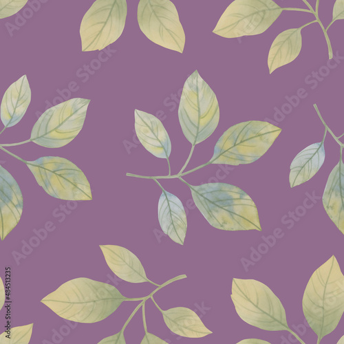 Seamless botanical pattern of green leaves. Watercolor leaves for design, wallpaper, print. Ornament of delicate green leaves.