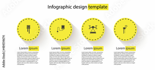 Set Temperature and humidity sensor, Sensor, Smart farm with drone and Router wi-fi signal. Business infographic template. Vector