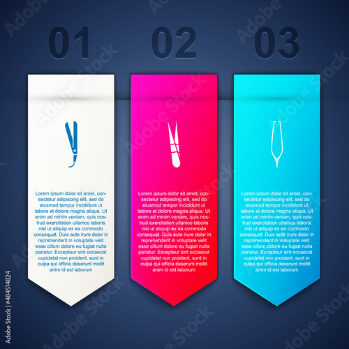 Set Curling iron, Eyebrow tweezers and . Business infographic template. Vector