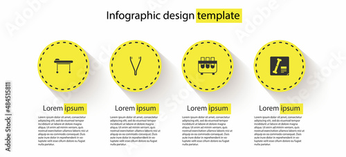 Set Stretcher, Medical tweezers, Test tube and flask and X-ray shots. Business infographic template. Vector