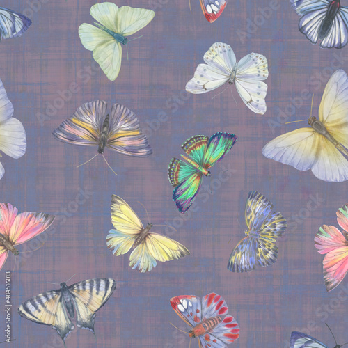 Seamless pattern with butterflies  watercolor illustration. seamless botanical pattern. Template design for  textile  interior  clothing  wallpaper  wrapping paper  packaging  print.