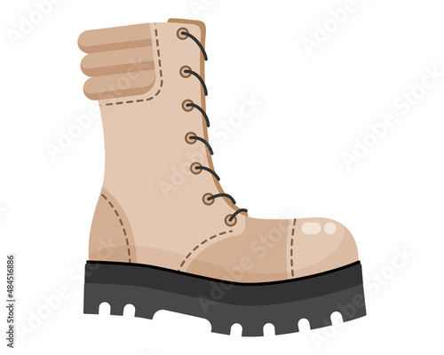 Beige army boots, military shoes uniform.