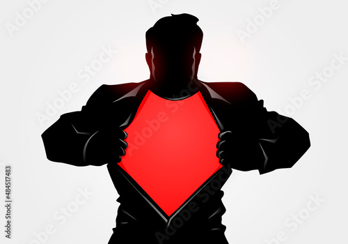 Vector Illustration Superhero Silhouette Take Off Jacket Or Shirt