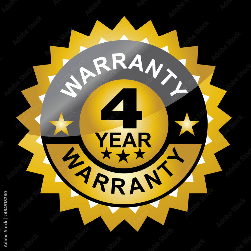 Waranty, 4 year, sticker and label vector Waranty, 4 year, sticker and label vector