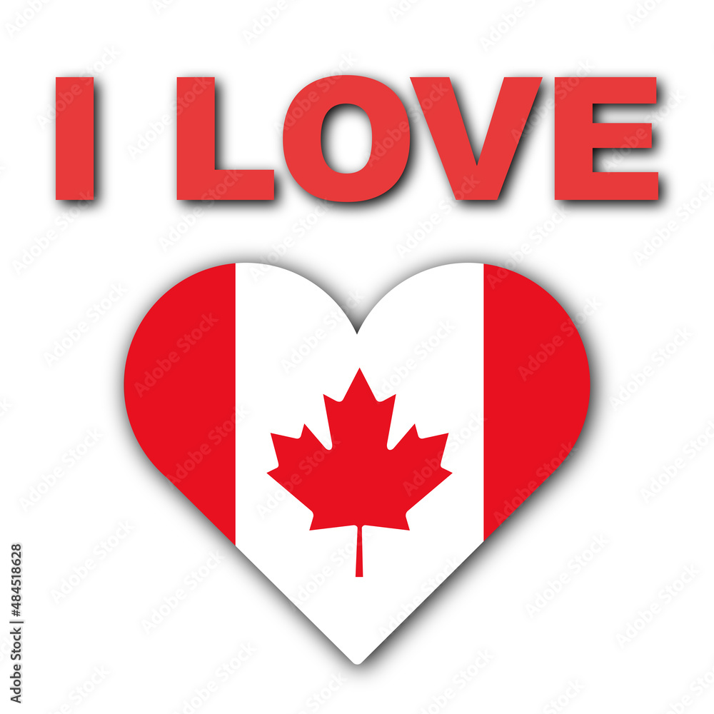 I Love Canada Concept - Heart Flag - White Background - 3D Illustration I Love Canada Concept - Heart Flag - White Background - 3D Illustration