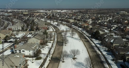 Aerial view of a neighborhood in winter photo