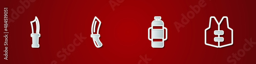 Set Diving knife, , Aqualung and Life jacket icon. Vector