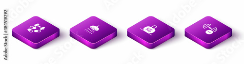 Set Isometric Sports doping with dumbbell, Shower, Weight and Dumbbell icon. Vector