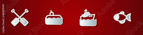 Set Paddle, Submarine, Cruise ship and Fish icon. Vector © vector_v