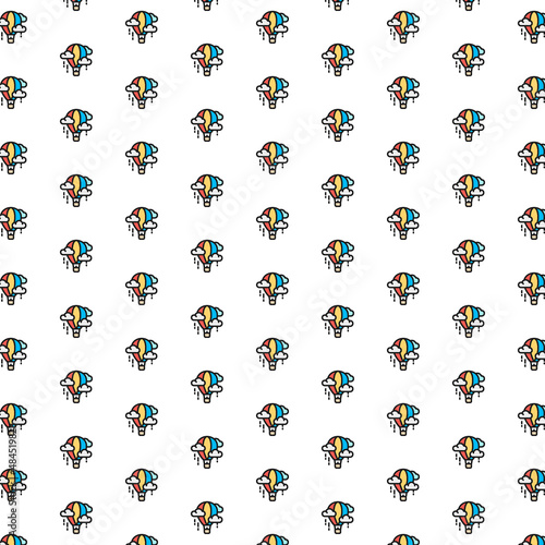 Vector air balloon, aerostat, dirigible pattern with various icons.