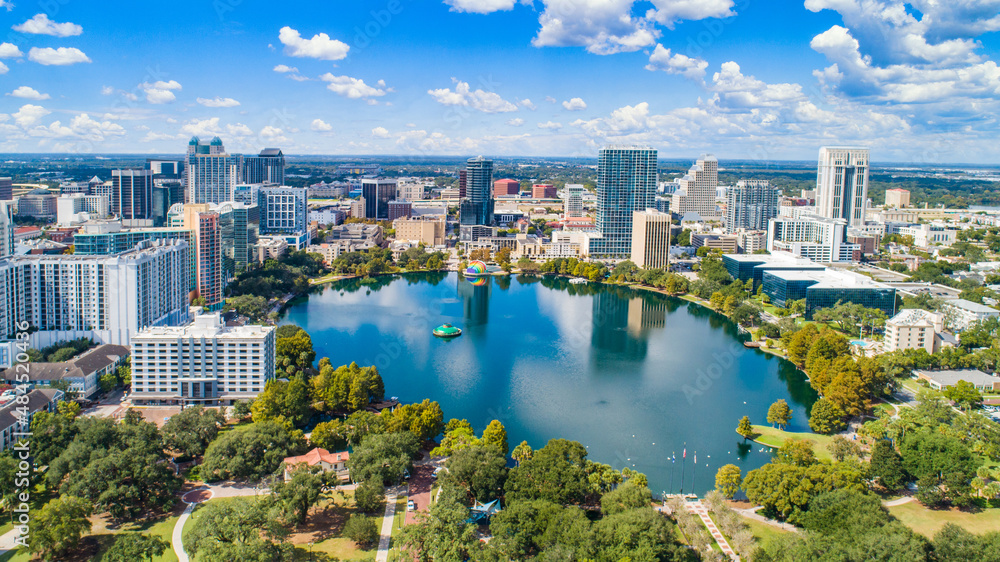 Orlando, Florida, USA Downtown Drone Skyline Aerial - obrazy, fototapety, plakaty 