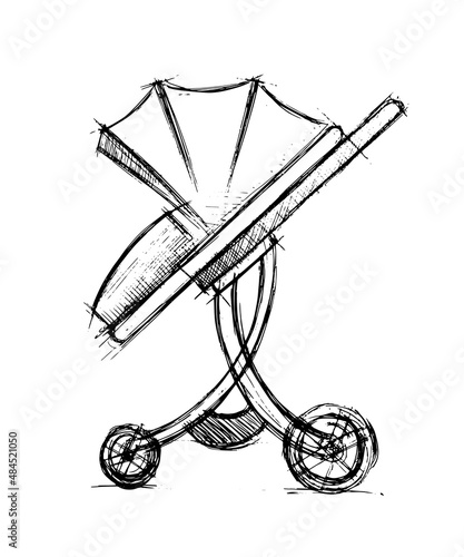 Sketch baby stroller. Cradle all-weather for newborns.