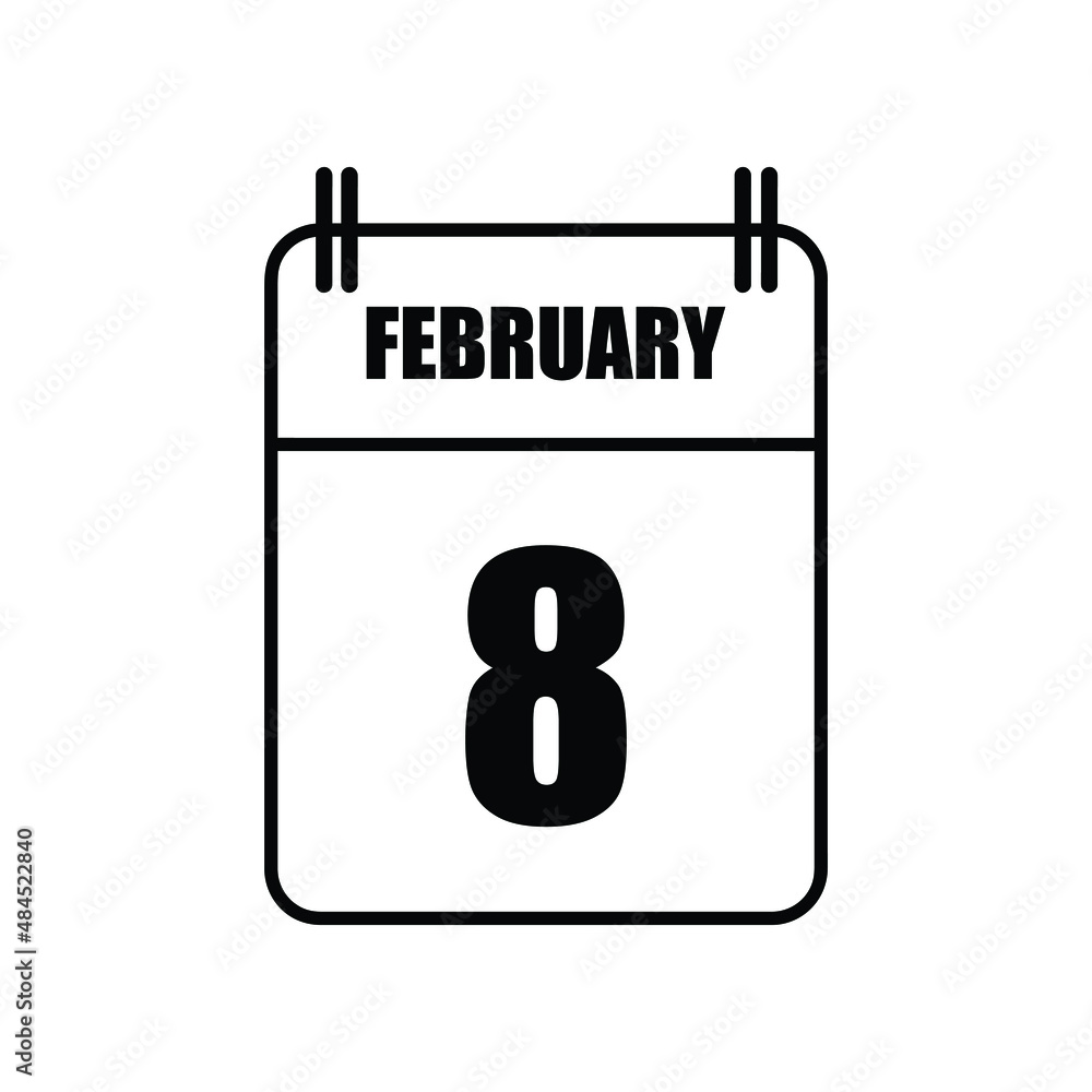 Outline February 8 Calendar Icon Vector Illustration . Date , Day Of Mouth Outline February 8 Calendar Icon Vector Illustration . Date , Day Of Mouth