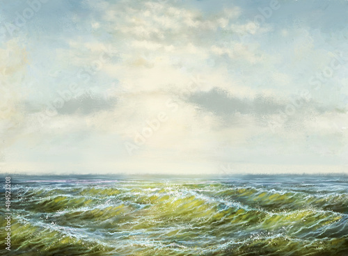 Digital oil paintings landscape with sea and sky, artwork,  sea and sky