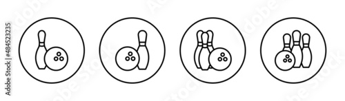 Bowling icons set. bowling ball and pin sign and symbol.