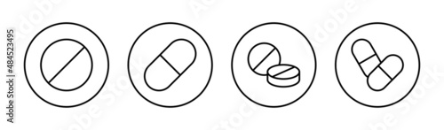 Pills icons set. capsule icon. Drug sign and symbol