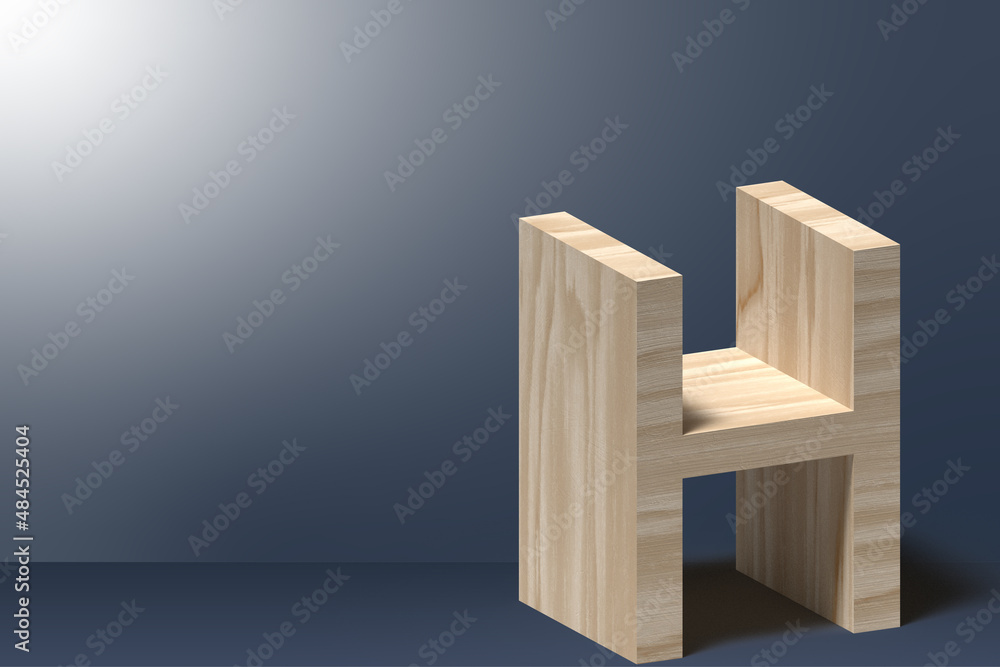 3d Letter H Illustration in Natural Plywood on Shining Gray Background 3d Letter H Illustration in Natural Plywood on Shining Gray Background