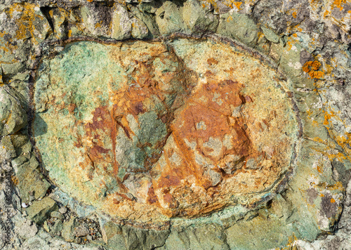 Concretions in volcanic rock with the presence of iron and copper.
