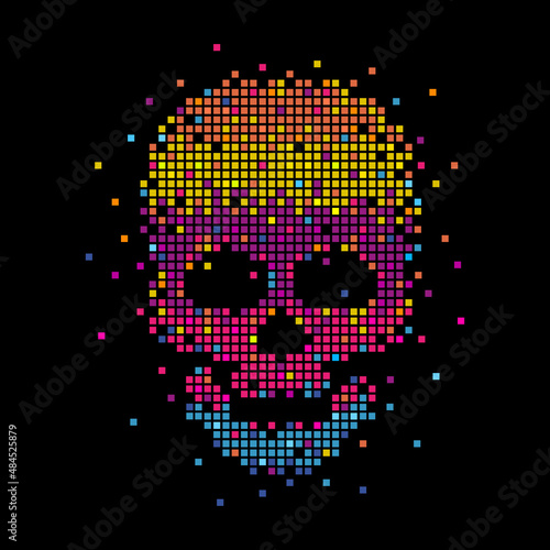 skull in the digital matrix on a black background. concept of hacker attack, cyber piracy.