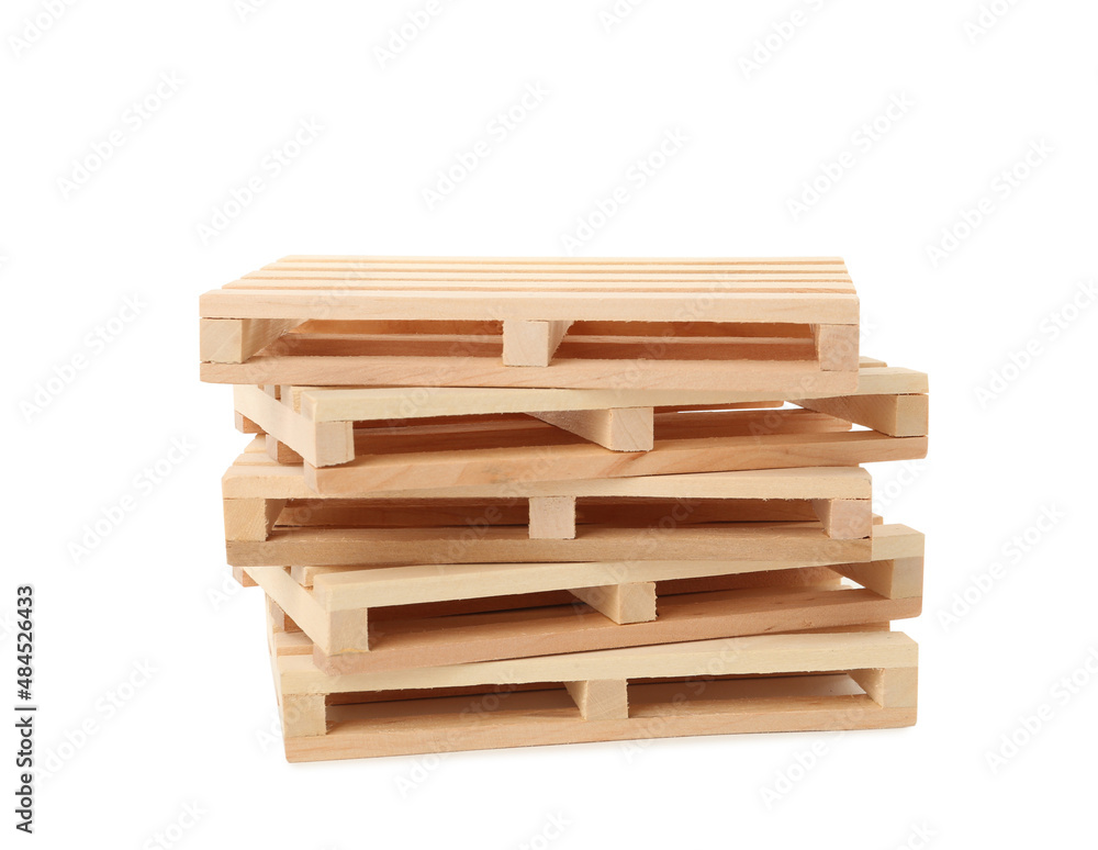 Stack of small wooden pallets on white background Stack of small wooden pallets on white background