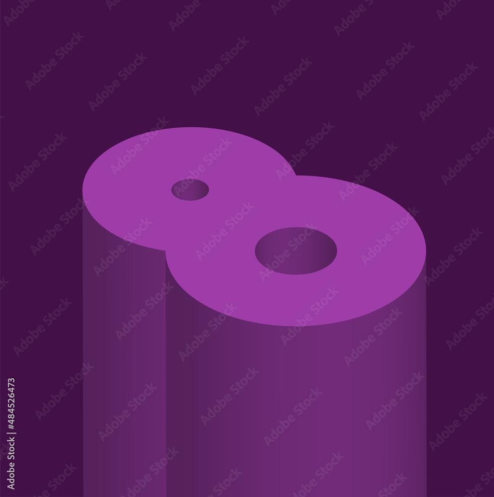 3d Purple Number 8, Eight Illustration on dark purple background in isometric shape style. Template for your design, website, infographic, anniversary, cover, business annual report, birthday