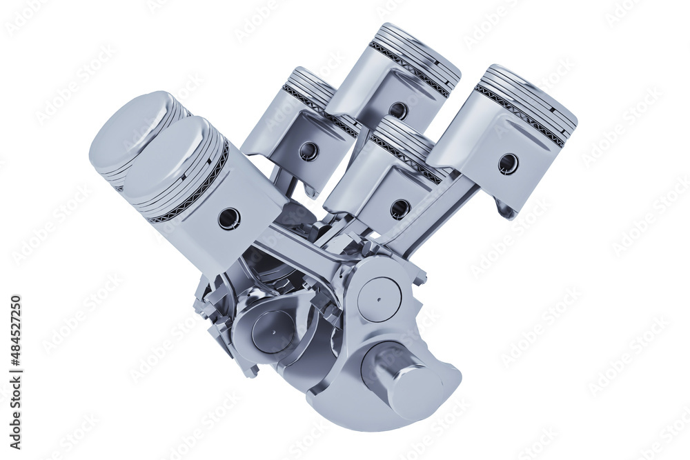 Naklejka premium Pistons V8 engine chrome plated isolated on white background