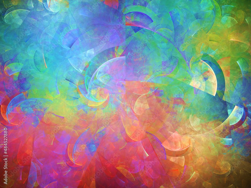 Imagen de arte psicodélico digital compuesto de cuartos parabólicos aglomerados rellenos de colores pastel formando un todo de círculos destruidos por descargas eléctricas.