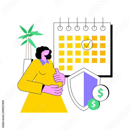 Maternity benefit abstract concept vector illustration. Payment for woman, parental allowance, maternity capital, social security, state support, pregnant worker, wallet abstract metaphor.