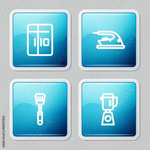 Set line Refrigerator  Electric iron  Spatula and Blender icon. Vector