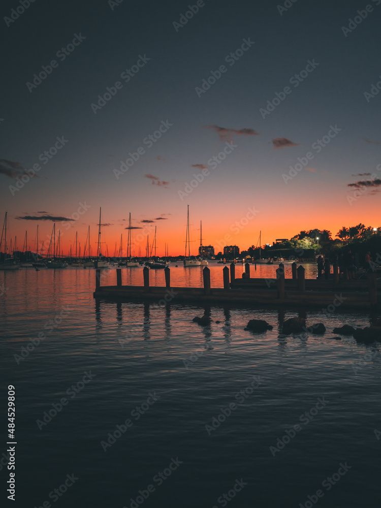 sunset over the sea pier boats colors sky beautiful coconut grove miami 