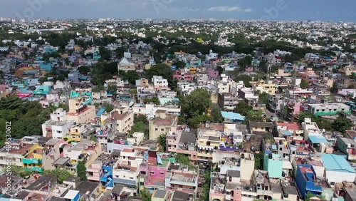 Chennai Aerial Footage Chennai, On The Bay of Bengal in Eastern India, is the capital of the State of Tamil Nadu. Kodambakkam And T.Nagar Area photo