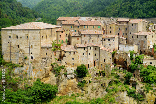 Rooftops of Sorano, an ancient medieval hill town hanging from a tuff stone over the Lente River.