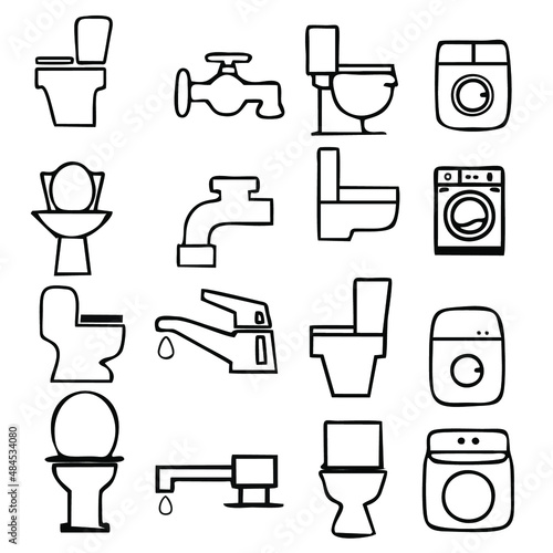 Toilet, washing machine, and faucet line icon. Vector signs for web graphics.