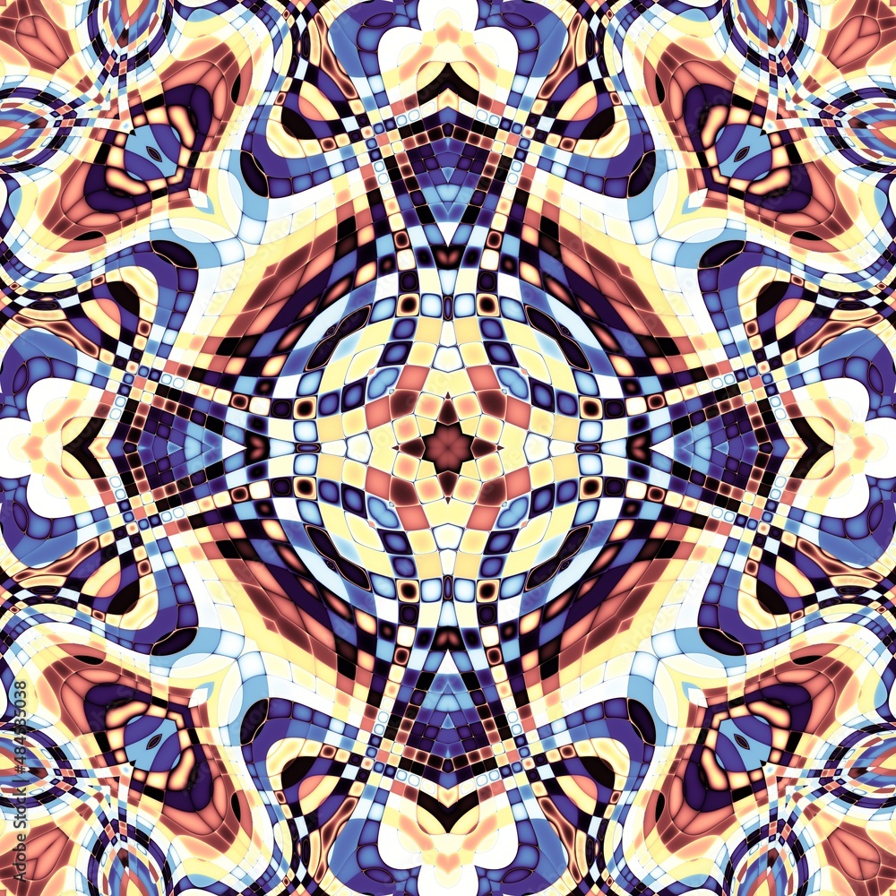 Fototapeta premium Abstract geometrical background. Symmetric mosaic art pattern.