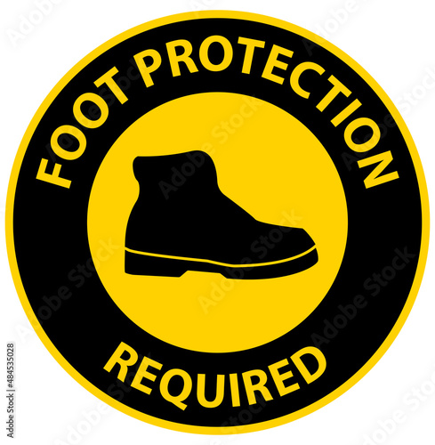 Caution Foot Protection Required Wall Sign on white background photo