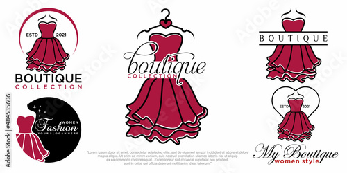 Print op canvas beauty women's dress fashion icon set logo design illustration
