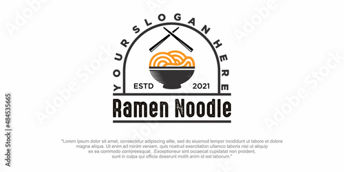 vintage hot noodle logo design. Noodle and fire vector