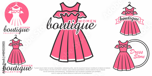 elegant logo template for fashion designer company with pink dress gown shape