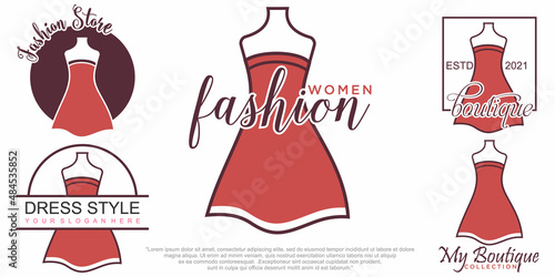 Fashion logo design with dress. Fashion logo art vector. Logo template.