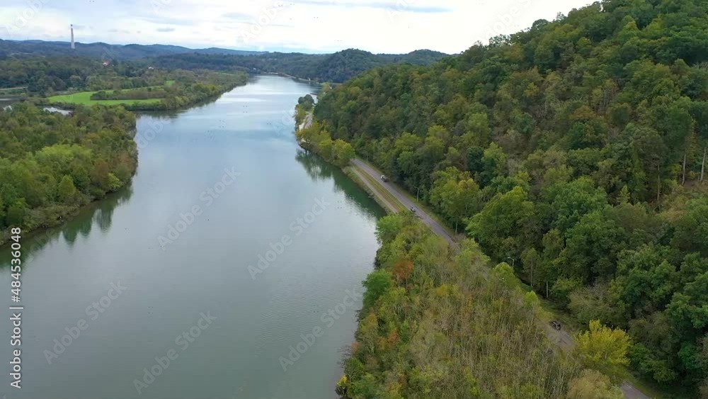 Drone flying over neighborhood near Melton lake in Oak Ridge, Tennessee. Drone flying over neighborhood near Melton lake in Oak Ridge, Tennessee.