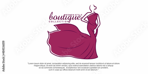 vector fashion boutique and store logo, label, emblem with fashionable woman